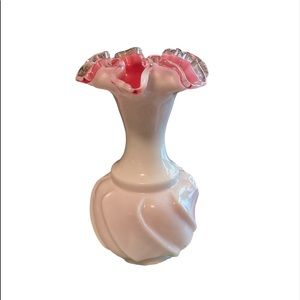 Vintage Fenton 6" Milk White Peach Crest Wave Ruffled Hand Blown Art Glass Vase